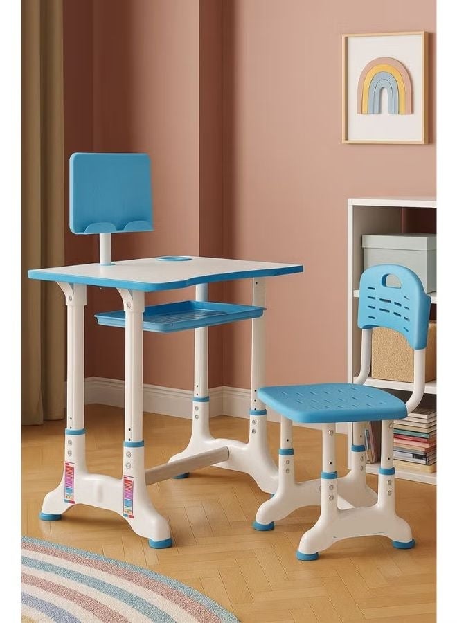 مجموعة طاولة دراسة مع كرسي للأطفال والطلاب ، سطح مكتب قابل للإمالة بارتفاع قابل للتعديل للراحة للحفاظ على الوضعية والقراءة والكتابة للأطفال الصغار من الأولاد والبنات - Image 1